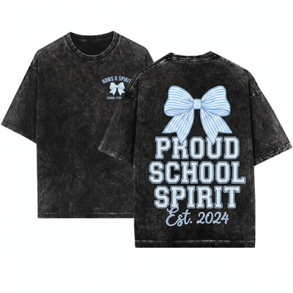 Customized School Spirit Blue Ribbon Lace Coquette Mascot Team Pride Personalized Unisex Wash T-Shirt