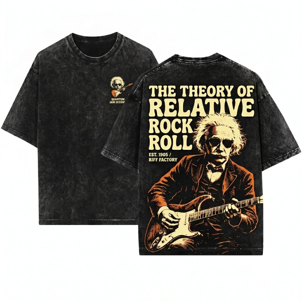 Albert Einstein Playing Guitar Vintage Funny Nerd Music Rock Scientist Aesthetic Gift Unisex Wash T-Shirt