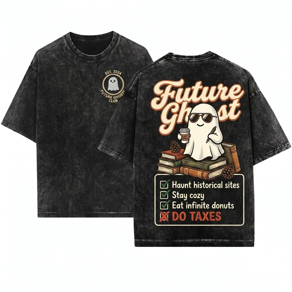 Future Ghost Embroidered Funny Spooky Cute Goth Humor Aesthetic Unisex Wash T-Shirt