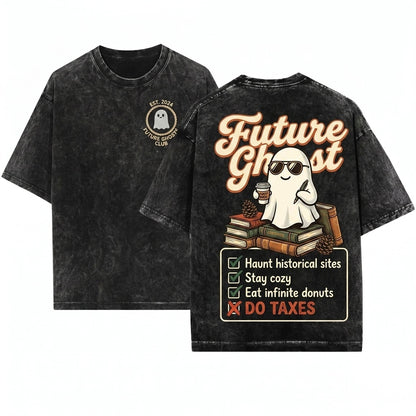 Future Ghost Embroidered Funny Spooky Cute Goth Humor Aesthetic Unisex Wash T-Shirt