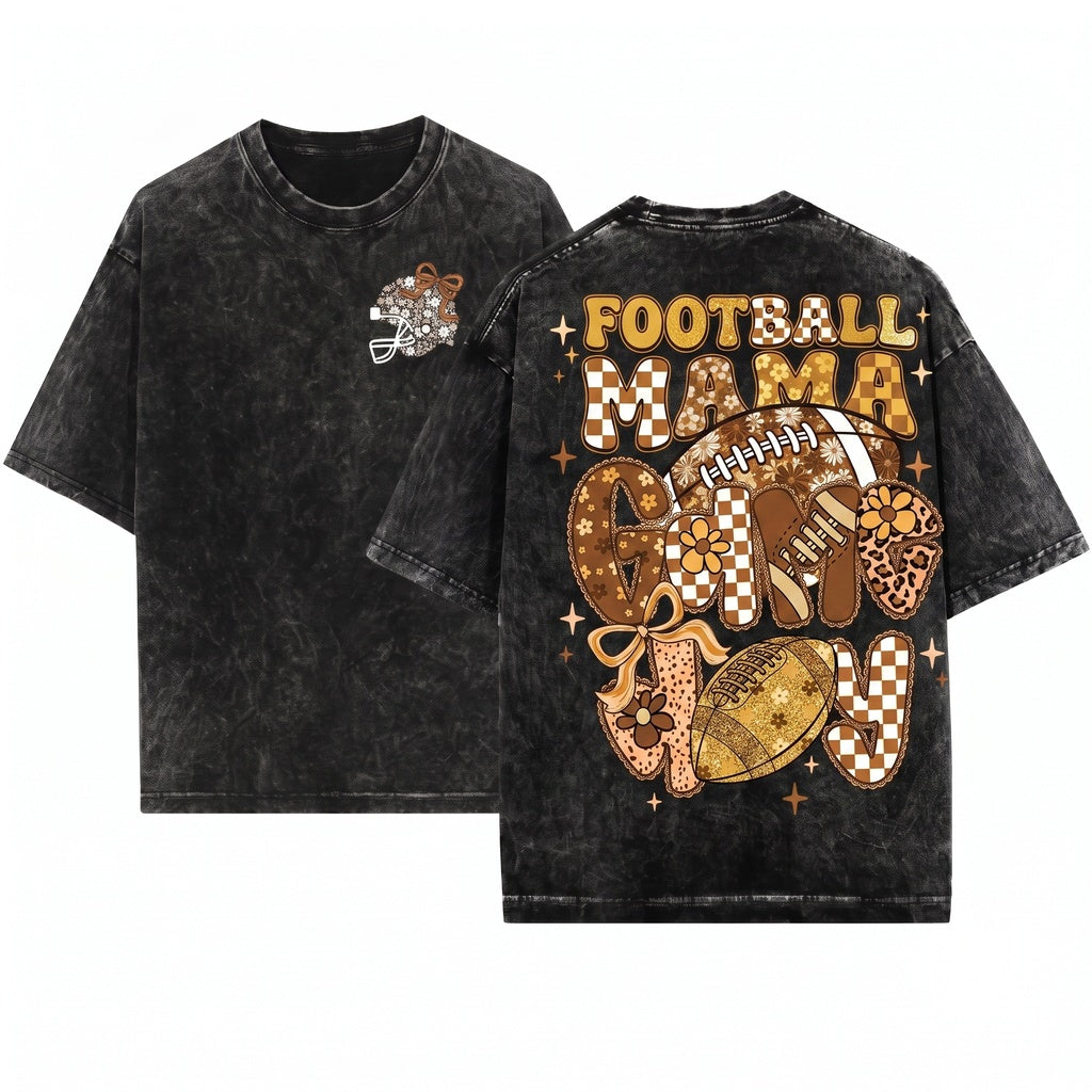Retro Floral Football Game Day Lace Checkered Star Touchdown Unisex Wash T-Shirt