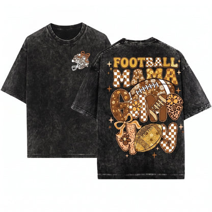 Retro Floral Football Game Day Lace Checkered Star Touchdown Unisex Wash T-Shirt