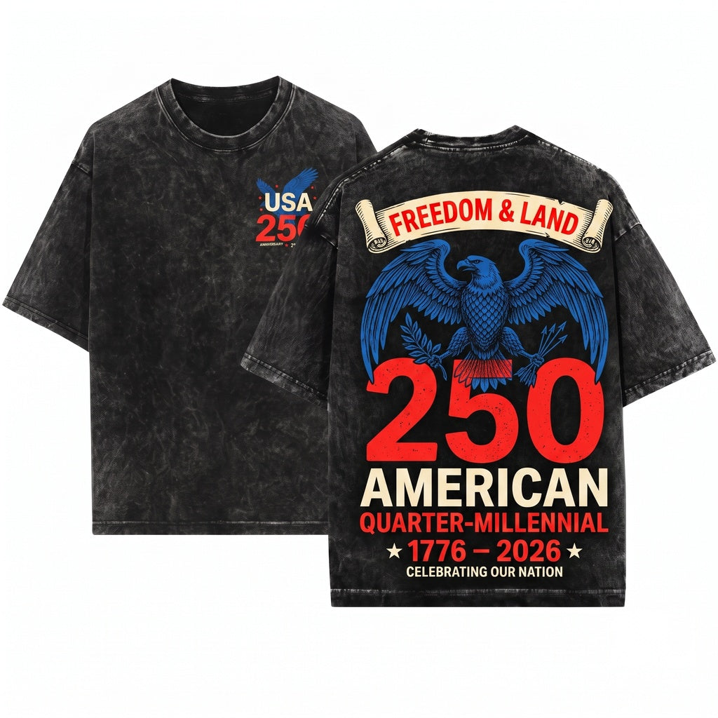 Patriotic 250 Years 4th of July American Bald Eagle Graphic Vintage Oversized Cotton Men Women Unisex Wash T-Shirt