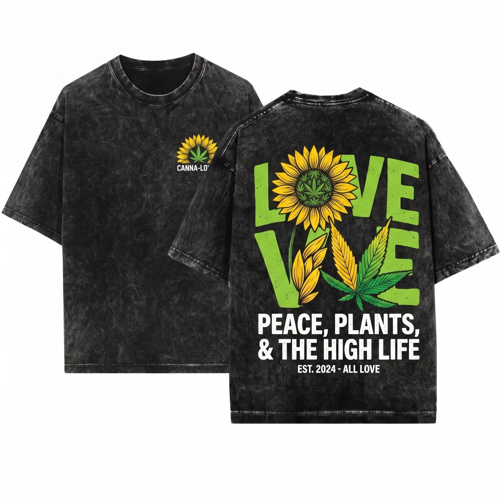 Hippie Sunflower Marijuana Smoker Legal Weed Rasta 420 Cannabis Day Costume Gift Present Unisex Wash T-Shirt