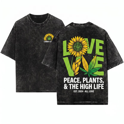 Hippie Sunflower Marijuana Smoker Legal Weed Rasta 420 Cannabis Day Costume Gift Present Unisex Wash T-Shirt