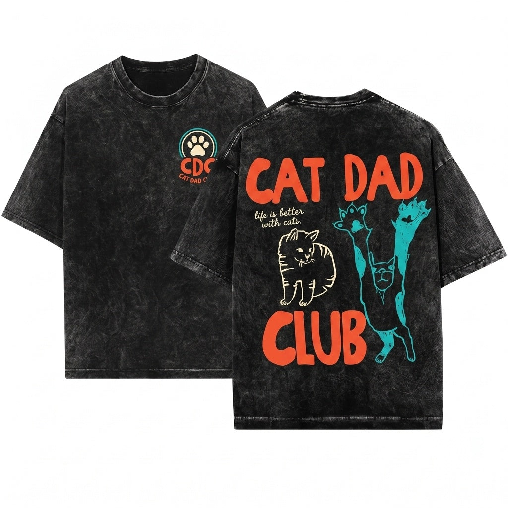 Funny Cat Dad Club Back Design Pet Parent New Gift Unisex Wash T-Shirt
