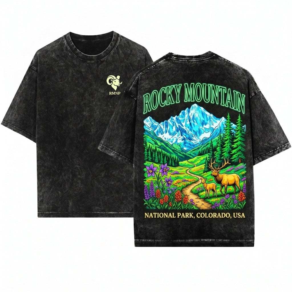 Rocky Mountain National Park Vintage Alpine Landscape Graphic Retro Nature Scenic Aesthetic Gift Unisex Wash T-Shirt