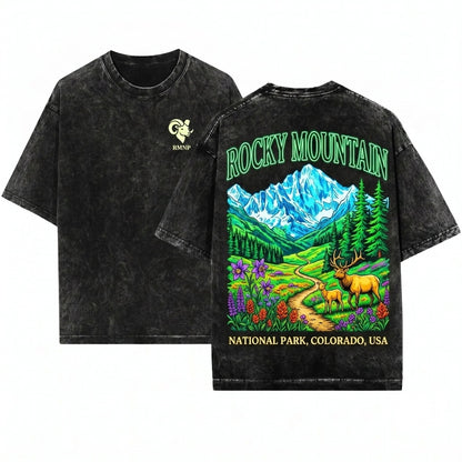 Rocky Mountain National Park Vintage Alpine Landscape Graphic Retro Nature Scenic Aesthetic Gift Unisex Wash T-Shirt