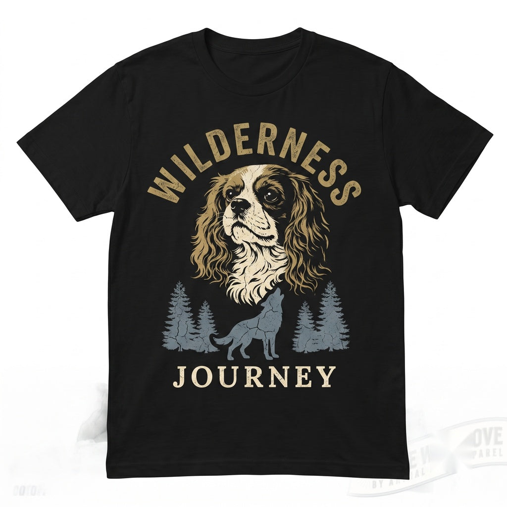 Vintage 90s Retro Cavalier King Charles Spaniel Howling Full Moon Silly Dog Graphic Unisex TShirt