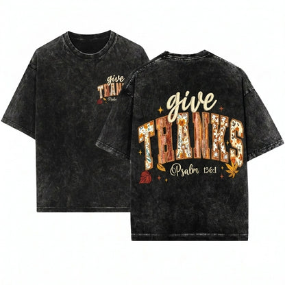 Faux Embroidery Floral Jesus Christian Varsity Bible Verses Fall Thanksgiving Faith Unisex Wash T-Shirt