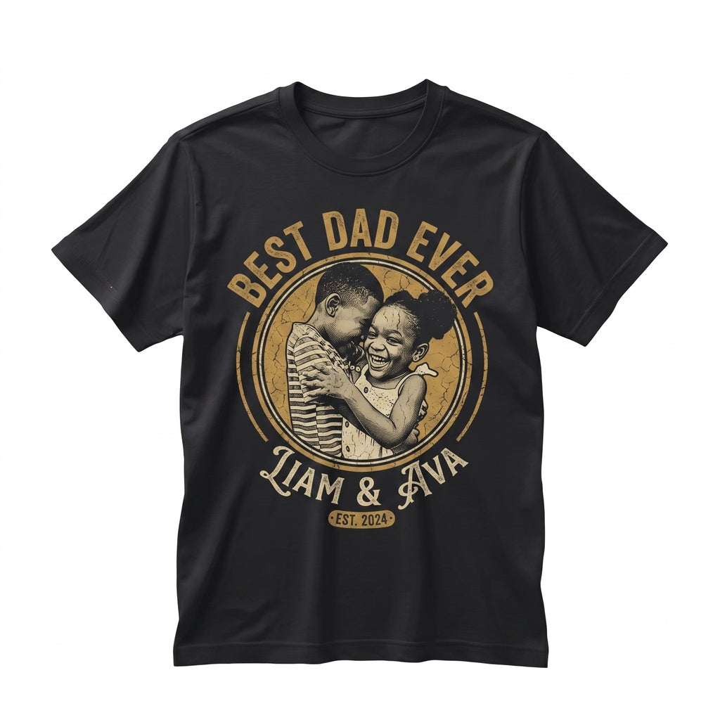 Custom Vintage Father Photo Personalized Family Picture Best Dad Ever Gift Unisex TShirt