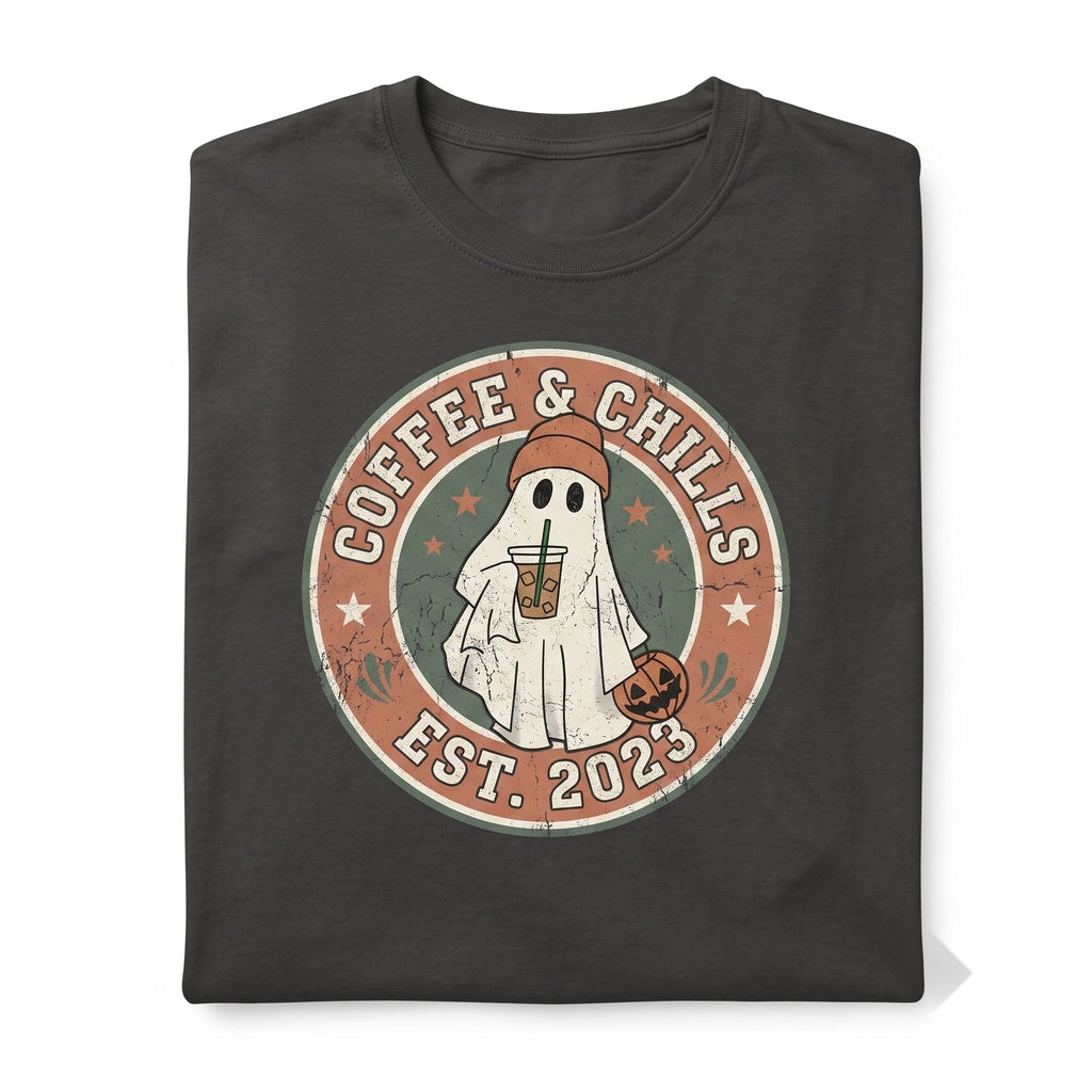 Cute Skater Ghost Pocket Print Halloween Coffee Trick or Treat Unisex TShirt