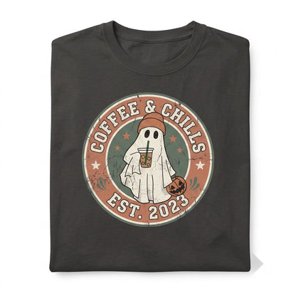 Cute Skater Ghost Pocket Print Halloween Coffee Trick or Treat Unisex TShirt