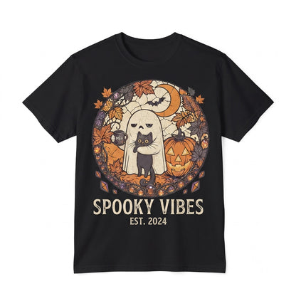 Ghost Black Cat Pumpkin Stained Glass Suncatcher Halloween Window Hanging Spooky Decor Coffee Lover Gift Unisex TShirt