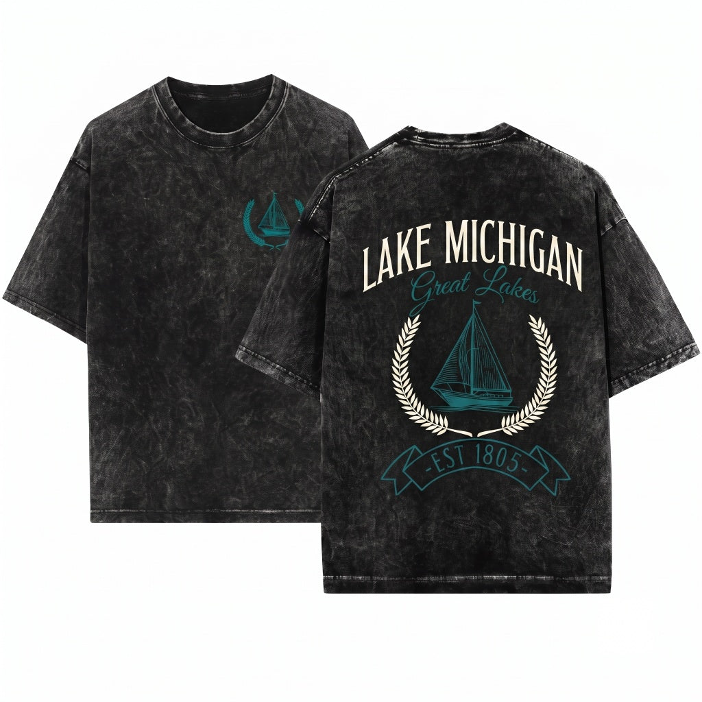 Great Lakes Michigan Soft Comfortable Vacation Gift Unisex Wash T-Shirt