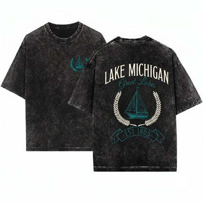 Great Lakes Michigan Soft Comfortable Vacation Gift Unisex Wash T-Shirt