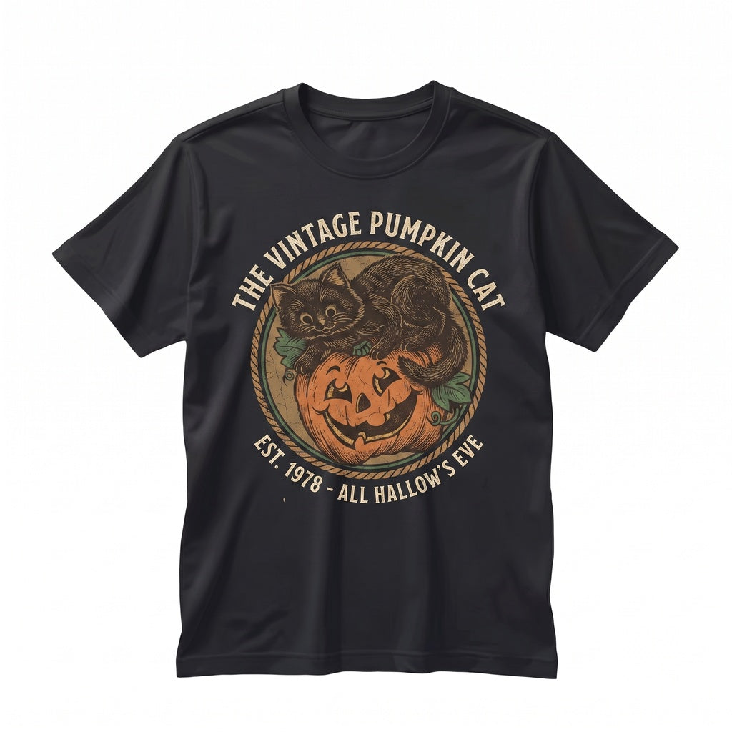 Vintage 90s Retro Halloween Spooky Season Black Cat Pumpkin Crewneck Fall Graphic Unisex TShirt