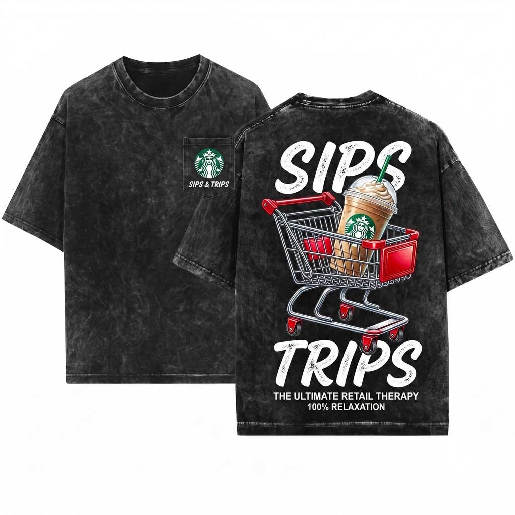 Funny Matching Girls Trip Coffee Lover Sips Vacation Unisex Wash T-Shirt