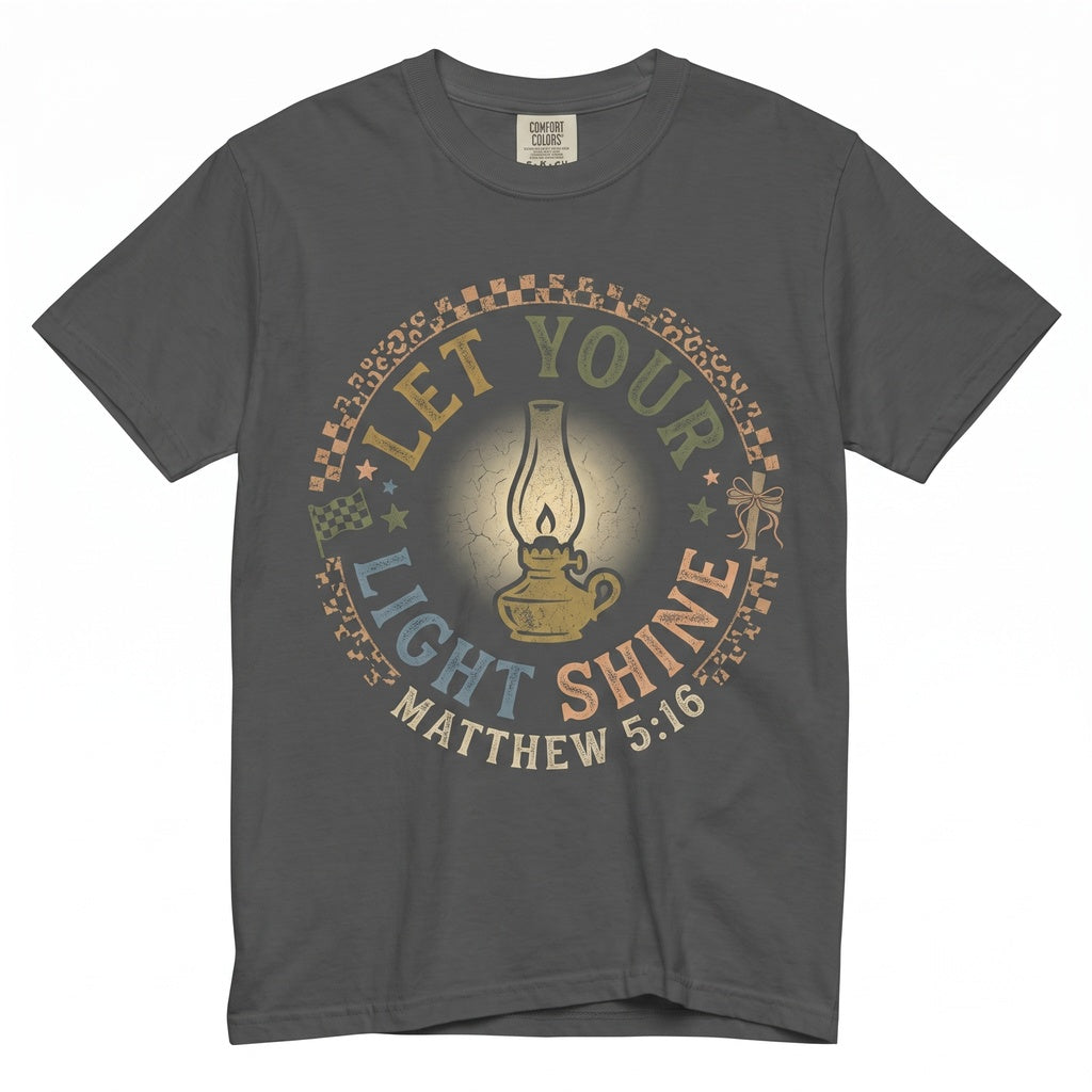 Let Your Light Shine Retro Bible Verse Religious Christian Faith Based Motivational Graphic Apparel Unisex TShirt