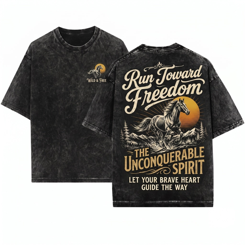 Run Toward Freedom Horse Inspirational Brave Heart Western Nature Lover Gift For Her Unisex Wash T-Shirt