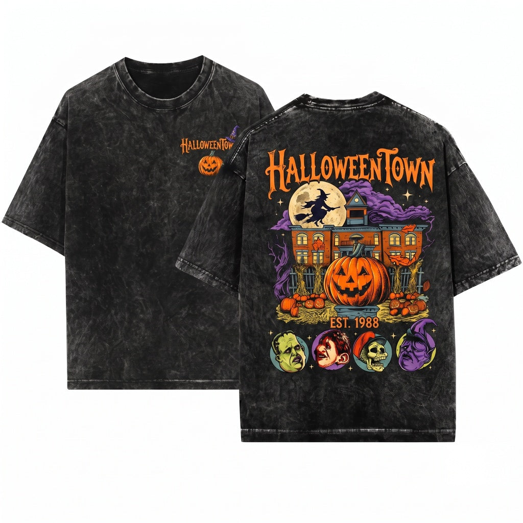 Retro Spooky Season 90s Halloweentown Gothic Oversized Vintage Aesthetic Unisex Wash T-Shirt