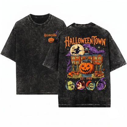 Retro Spooky Season 90s Halloweentown Gothic Oversized Vintage Aesthetic Unisex Wash T-Shirt