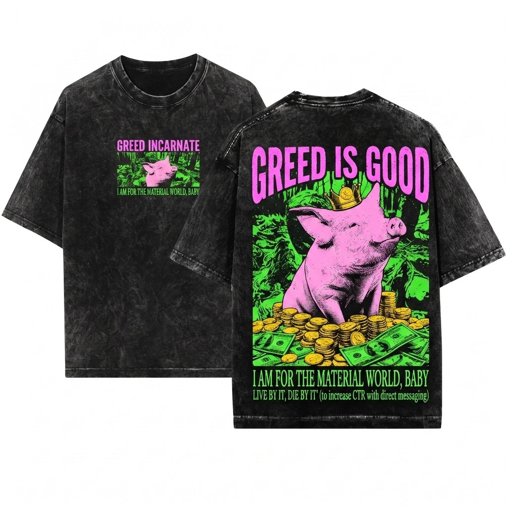 Greed Incarnate Vintage Japanese Graphic Pig Unisex Wash T-Shirt