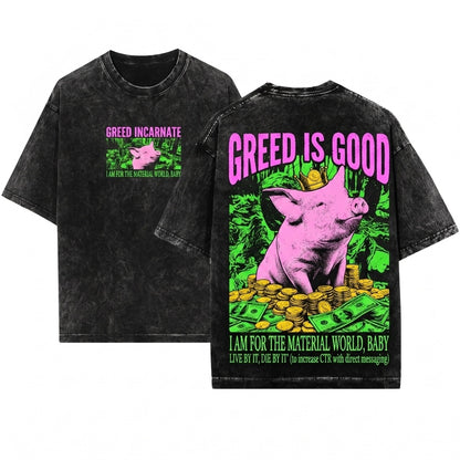 Greed Incarnate Vintage Japanese Graphic Pig Unisex Wash T-Shirt