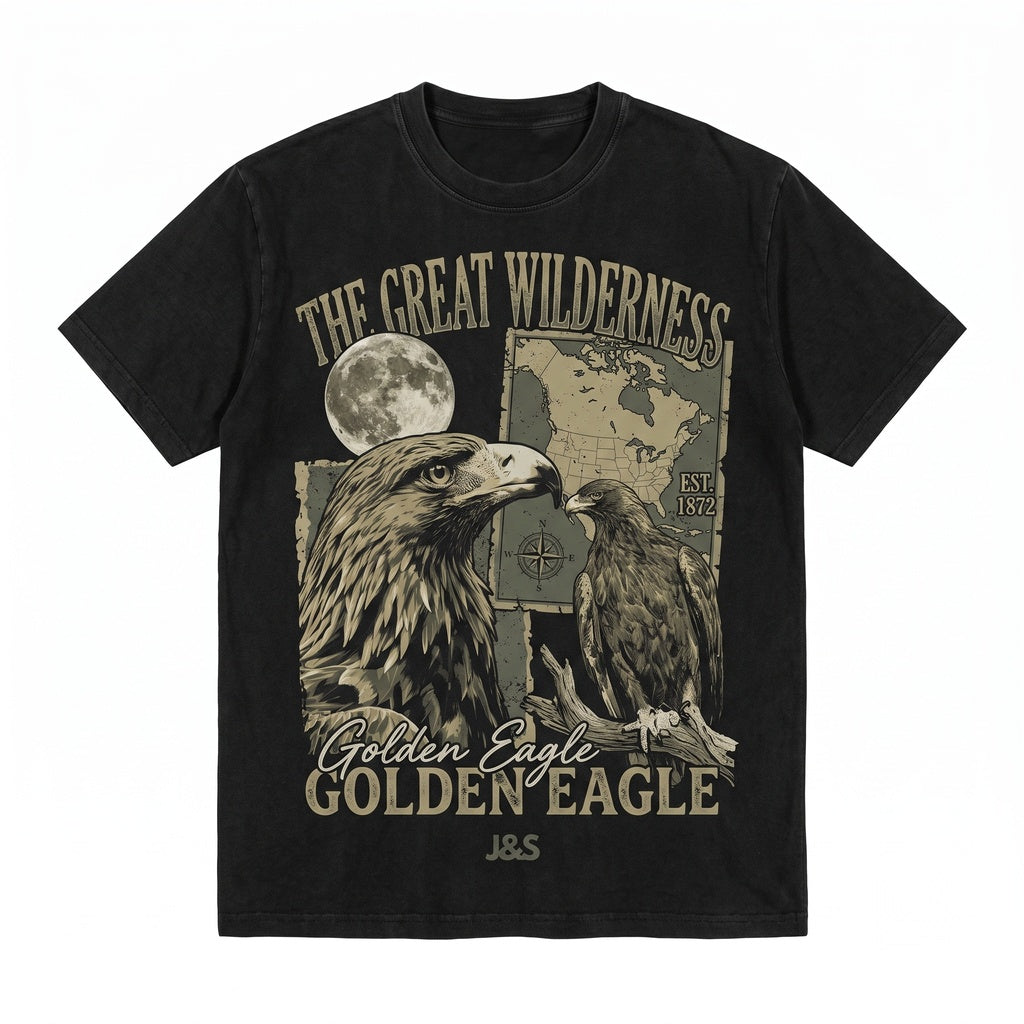 Three Golden Eagle Retro Graphic Vintage Moon Lovers Funny Oversized Washed Silly Gift Unisex TShirt