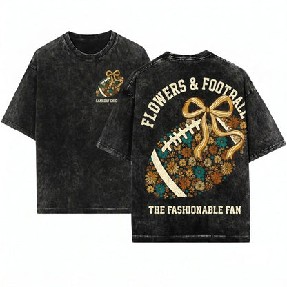 Retro Floral Coquette Fall Football Game Day Touchdown Season Unisex Wash T-Shirt
