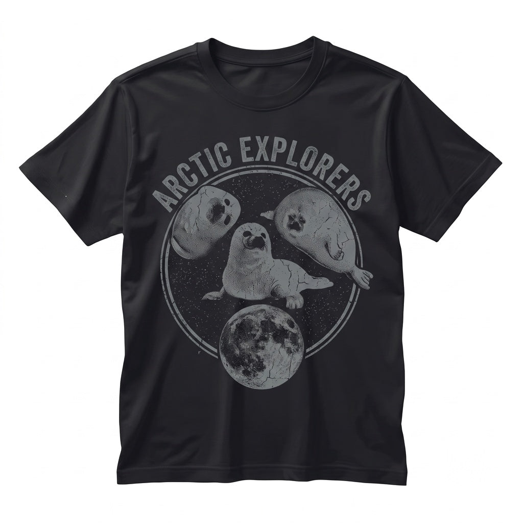 Three Seal Moon Funny 90s Vintage Aesthetic Retro Wildlife Parody Ironic Graphic Gift Unisex TShirt