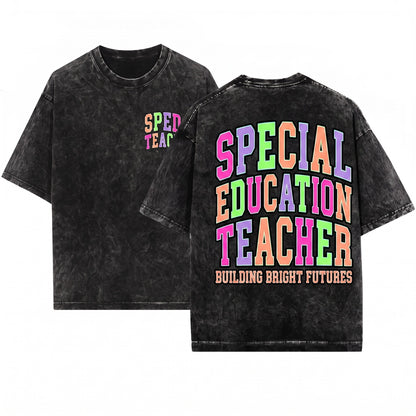 Colorful Varsity Teach Back To School Sped Senior Office Grunge Clean Graphics Unisex Wash T-Shirt