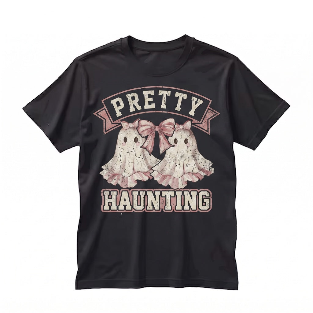 Pink Coquette Ghost Bows Ribbons Cute Girly Spooky Halloween Unisex TShirt