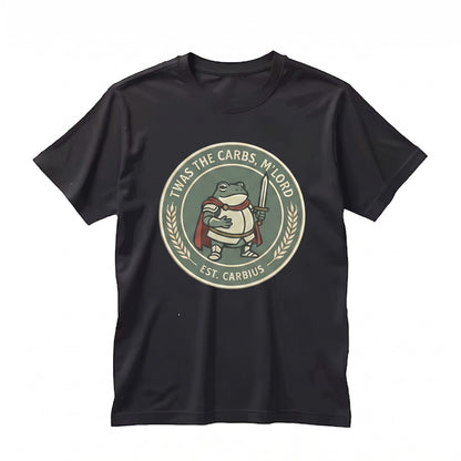 Twas the Carbs M’Lord Knight Frog Embroidered Funny Medieval Fantasy RPG Humor Unisex TShirt