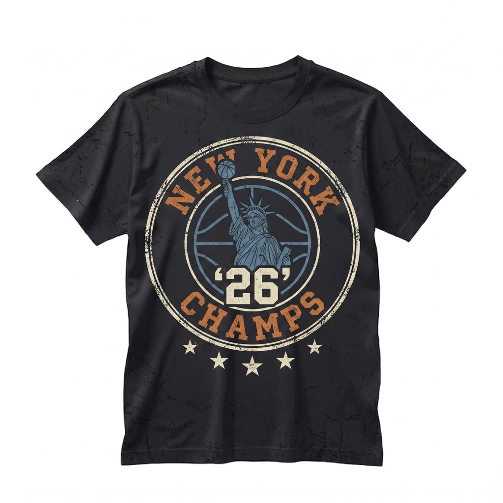 New York 2026 Champions Statue of Liberty NY Basketball Graphic Apparel Vintage Sports Fan Unisex TShirt
