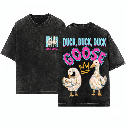 Duck Duck Goose Trending Catchphrase Girly Boutique Brushstroke Graphic Summer Beach Vintage Unisex Wash T-Shirt