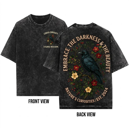 Vintage Raven Gothic Cottagecore Crow Floral Graphic Dark Nature Witchy Aesthetic Retro Bird Unisex Wash T-Shirt
