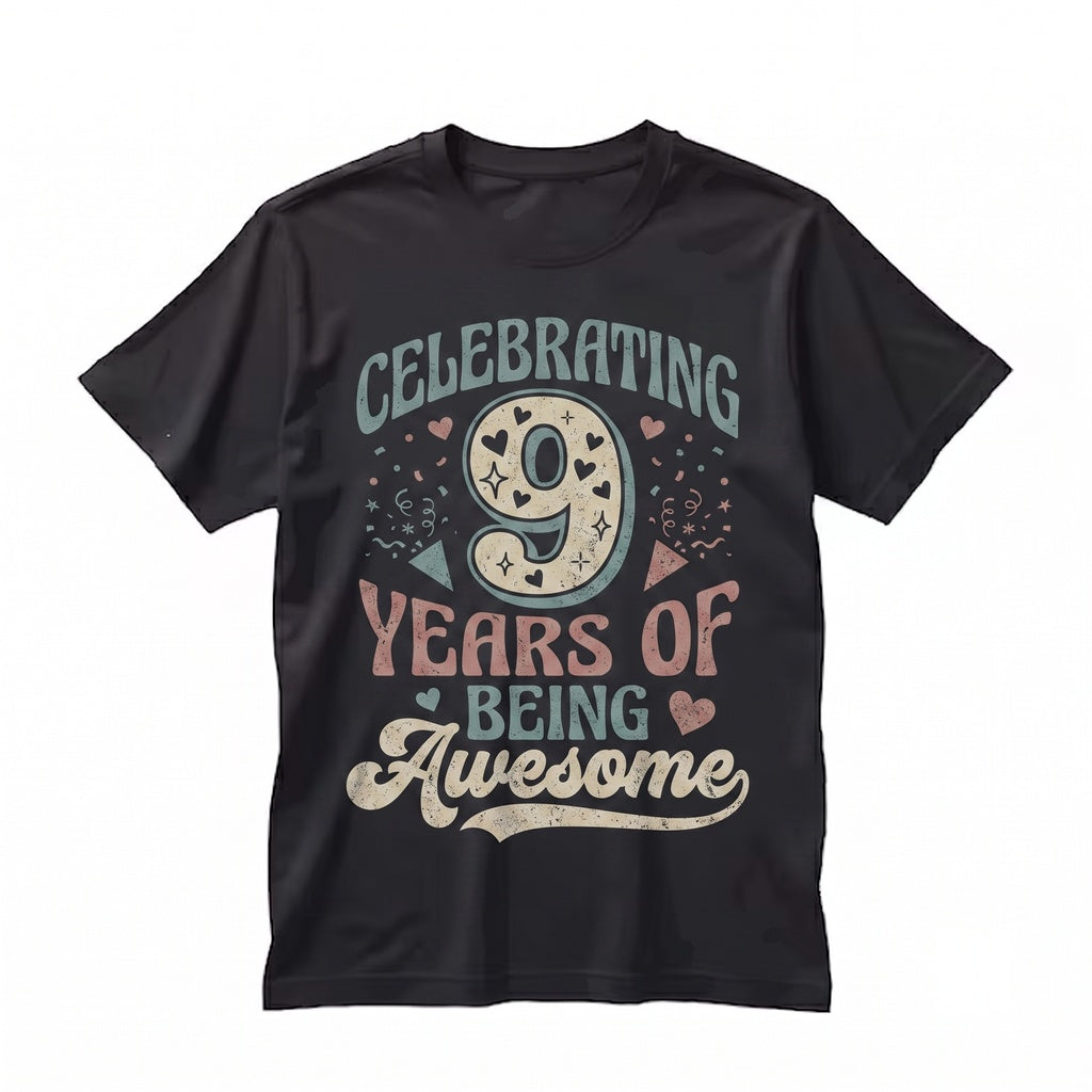 Celebrating 9th Birthday Nine Year Old Awesome Tie-Dye Present Kids Daughter Son Boys Girls Unisex TShirt