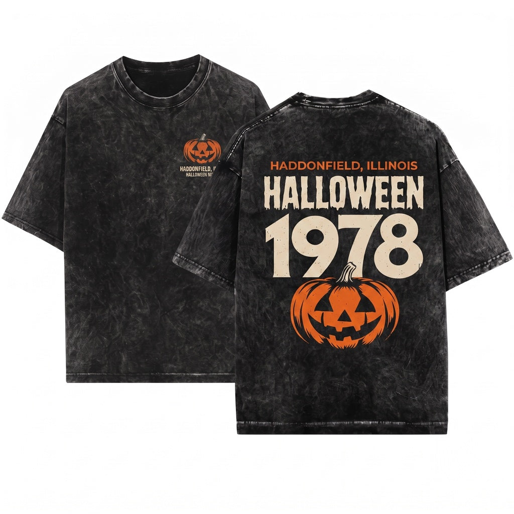 Halloween 1978 Haddonfield Vintage Pumpkin Horror Movie Retro Unisex Wash T-Shirt