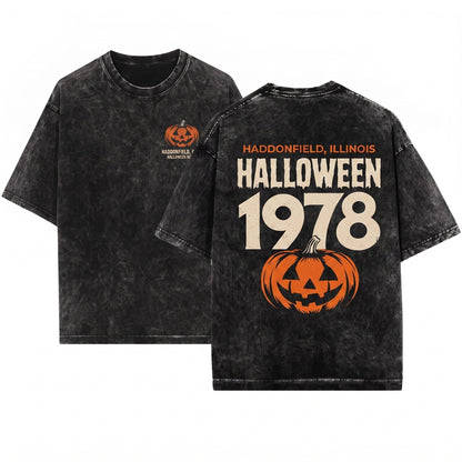 Halloween 1978 Haddonfield Vintage Pumpkin Horror Movie Retro Unisex Wash T-Shirt