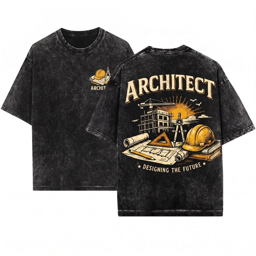 Architect Blueprint Designing Future Graphic Vintage Construction Student Gift Professional Apparel Unisex Wash T-Shirt