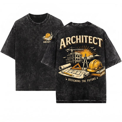 Architect Blueprint Designing Future Graphic Vintage Construction Student Gift Professional Apparel Unisex Wash T-Shirt