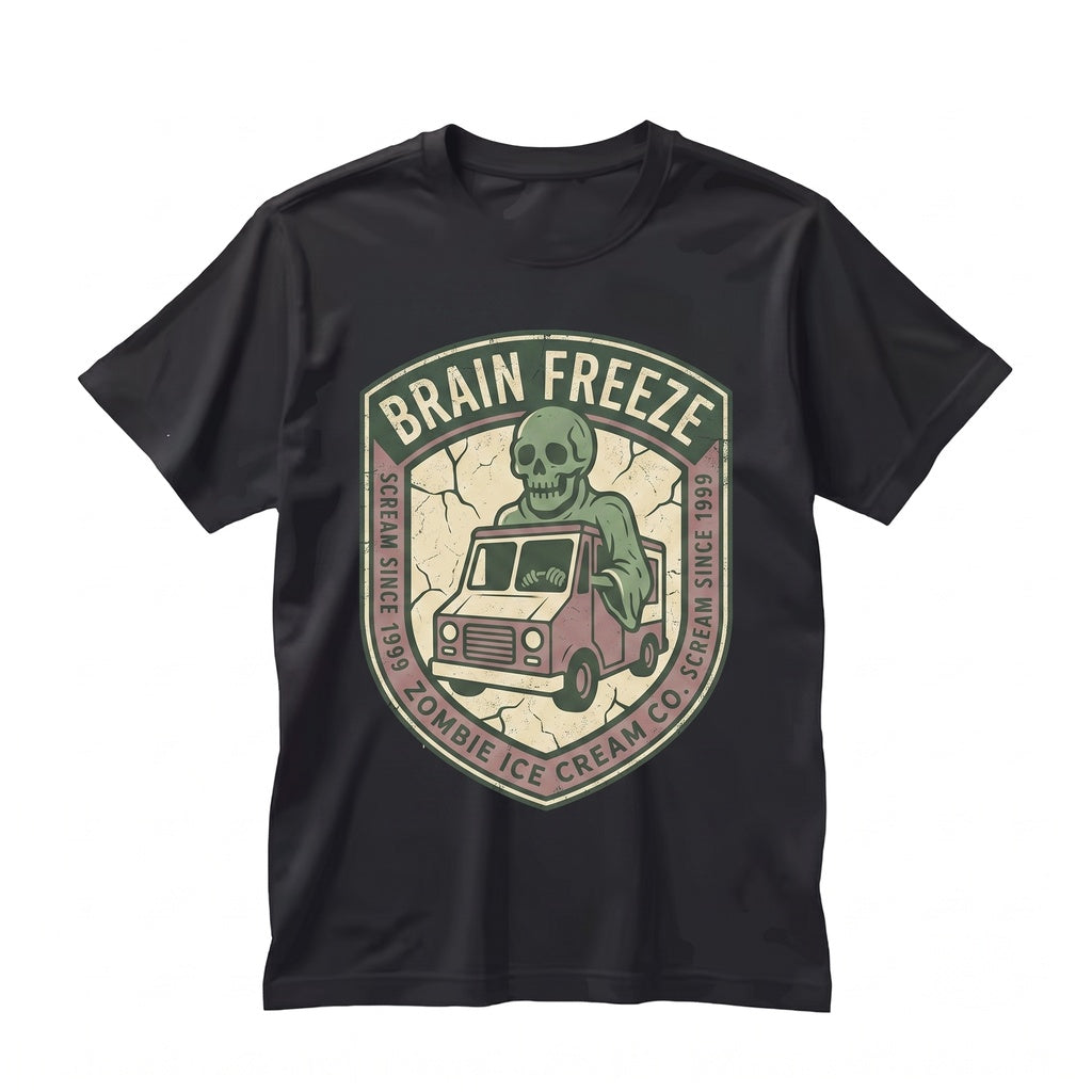 Funny Brain Freeze Ice Cream Truck Graphic Summerween Halloween Spooky Beachwear Unisex TShirt