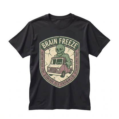 Funny Brain Freeze Ice Cream Truck Graphic Summerween Halloween Spooky Beachwear Unisex TShirt