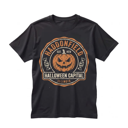 Retro Halloween Haddonfield Horror Movie Graphic Black Orange Slasher Unisex TShirt