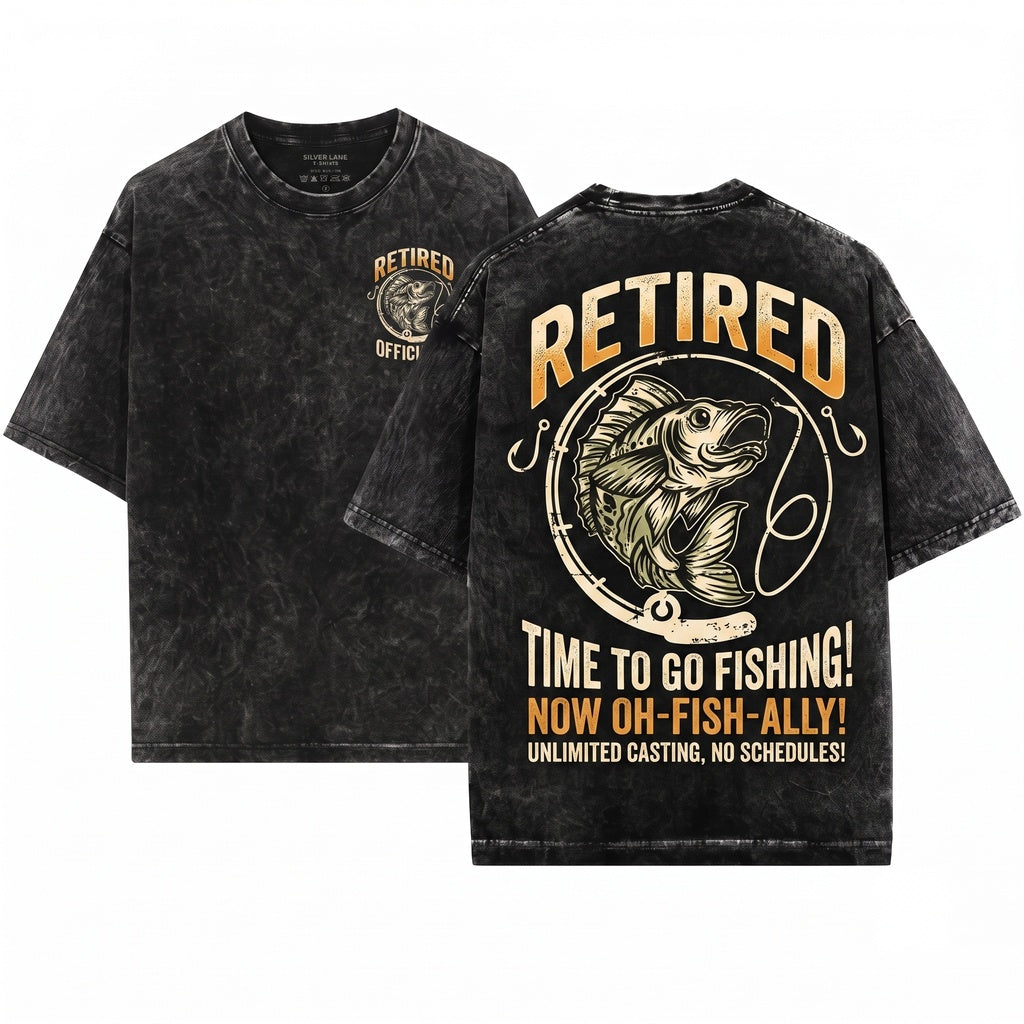 Funny Ofishally Retired Fisherman Fishing Humor Gift Novelty Unisex Wash T-Shirt