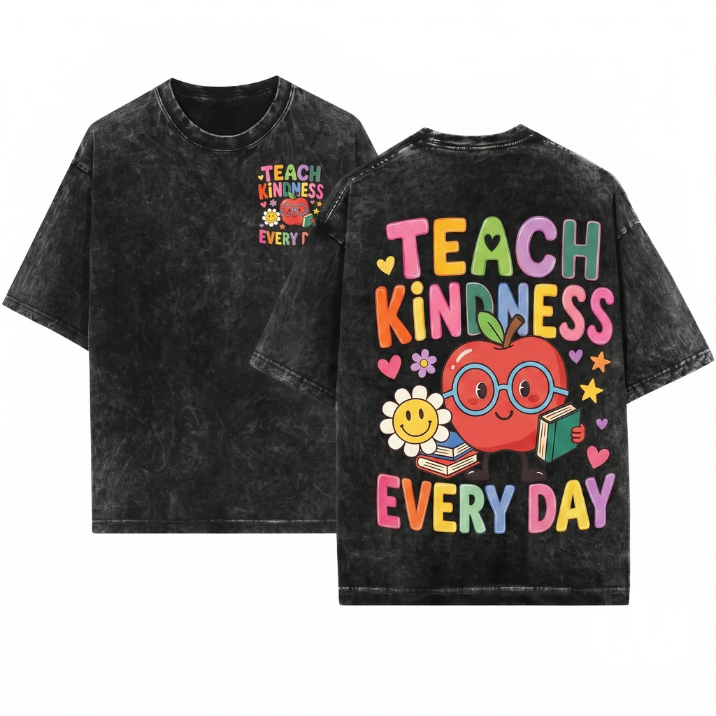 Teach Kindness Graphic Inspirational Educator School Positive Classroom Message Gift Apparel Unisex Wash T-Shirt