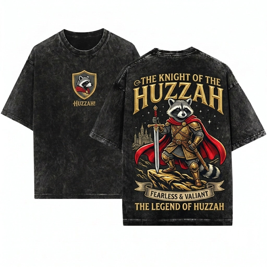 Huzzah Raccoon Embroidered 1717 Funny Medieval Chaotic Renaissance Faire DnD Gamer Unisex Wash T-Shirt