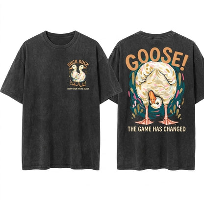 Retro Cute Funny Summer Farm Animal Duck Goose Unisex Wash T-Shirt