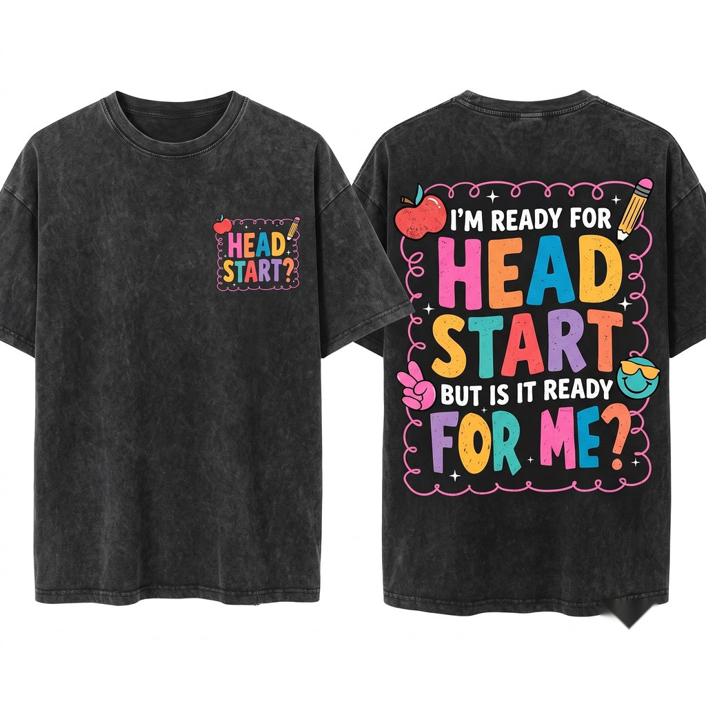 Funny Back To School First Grade Headstart Hello Ready Kids Graphic Unisex Wash T-Shirt